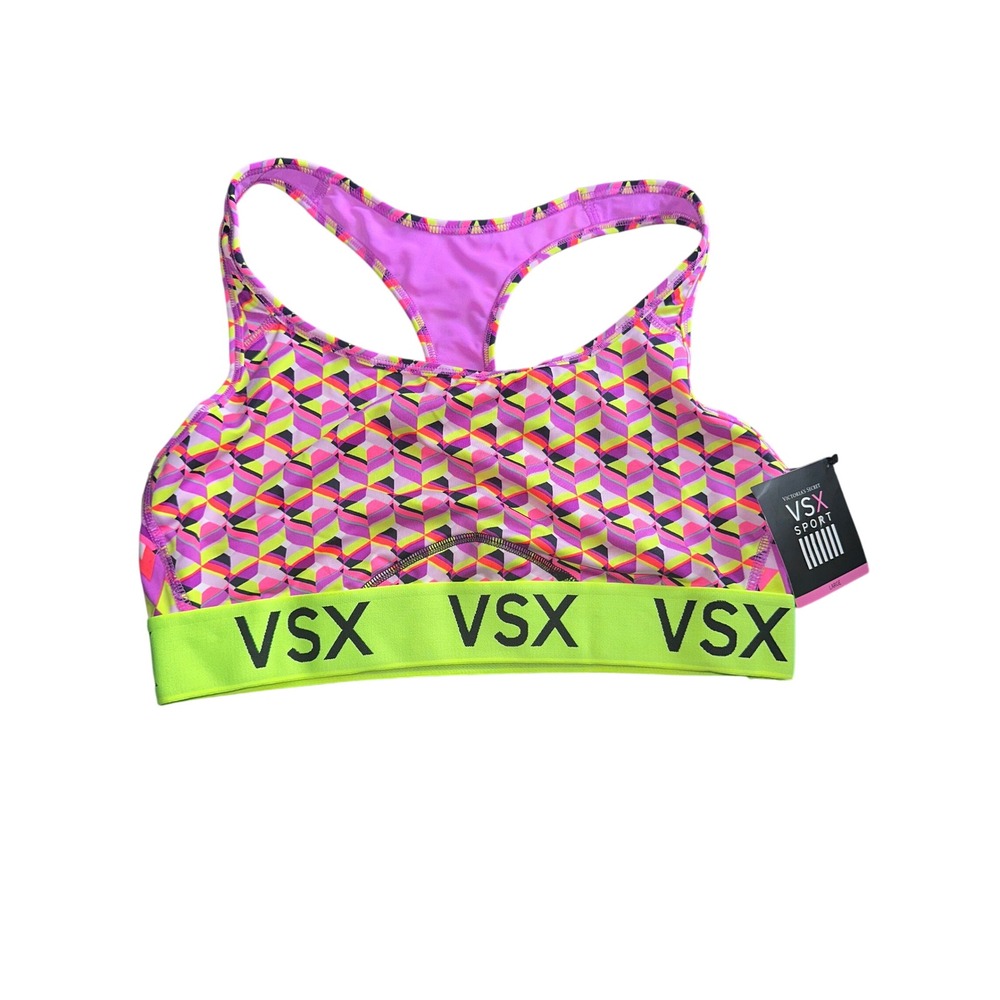 Victoria's Secret VSX Sport The Player Racerback Sport Bra Geometric Neon Large